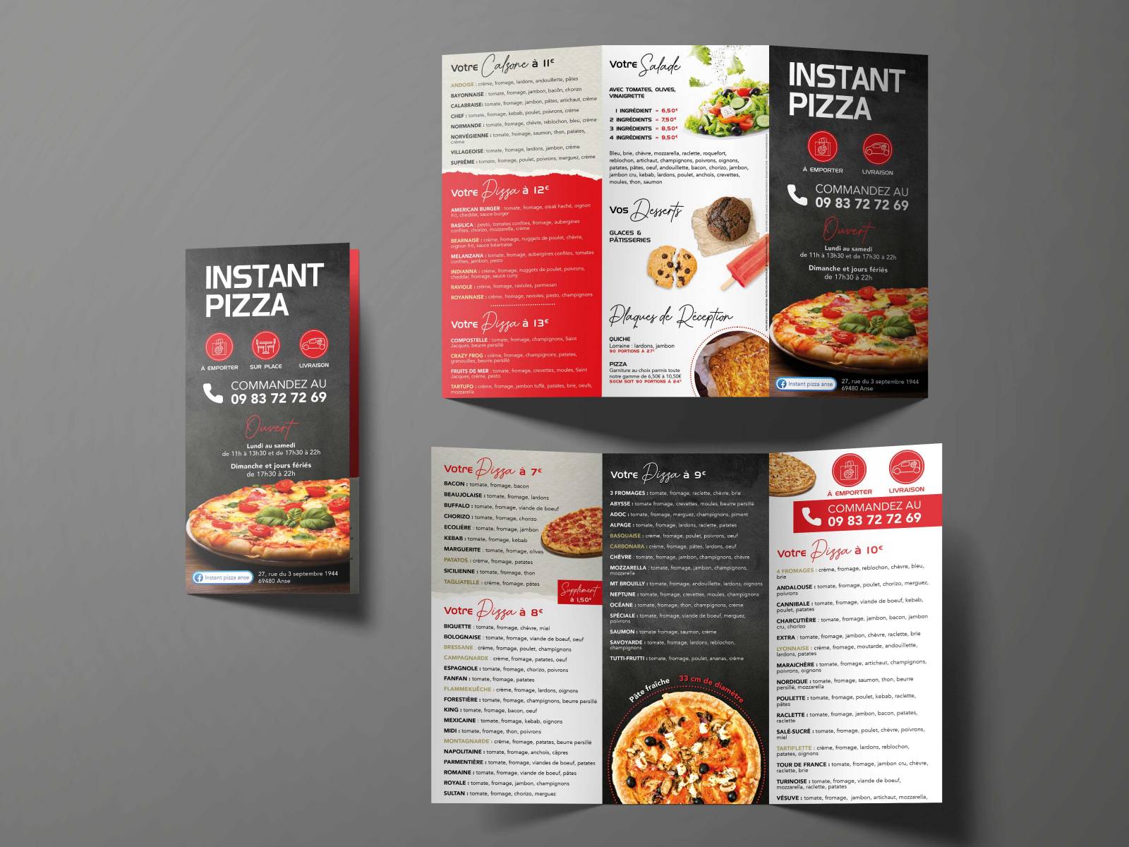 Dépliant menu pour restaurant pizzeria personnalisé pas cher à Villefranche sur Saône